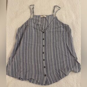 Lovestitch Boho Blue White Striped Button Down Tank Top Spaghetti Strap S